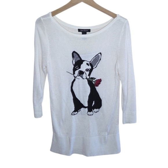 WHBM | French Bulldog with Rose Graphic 3/4 Sleeve Sweater Size Small - Picture 8 of 8